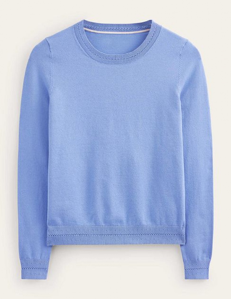 Blue Women's Boden Catriona Cotton Crew Jumpers | 25173RDZH