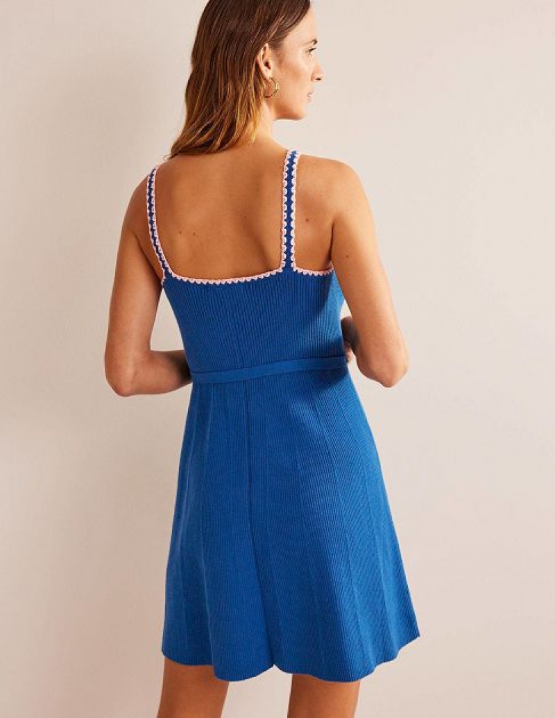 Blue Women's Boden Crochet-trim Knitted Dress | 36890IHEJ