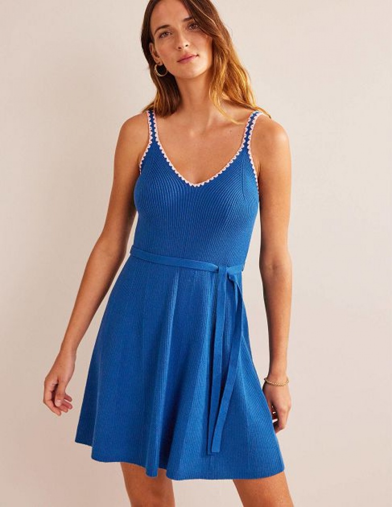 Blue Women's Boden Crochet-trim Knitted Dress | 36890IHEJ