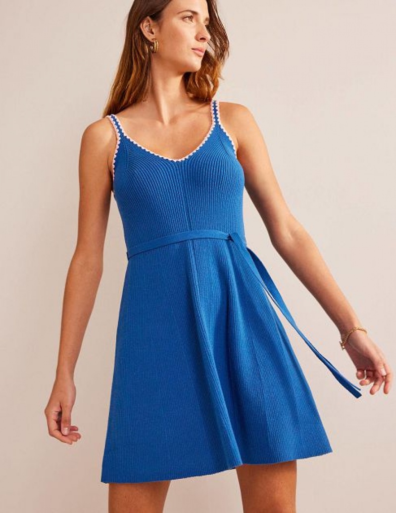 Blue Women\'s Boden Crochet-trim Knitted Dress | 36890IHEJ