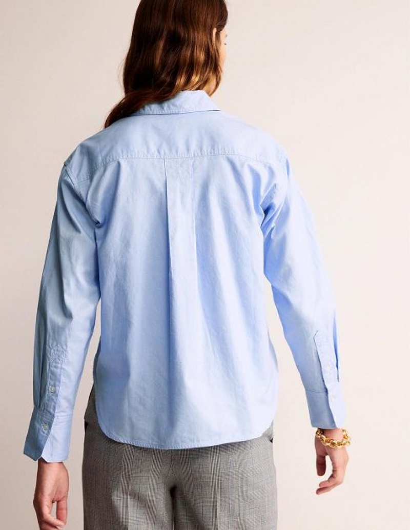 Blue Women's Boden Cropped Cotton Shirts | 96407UWHF