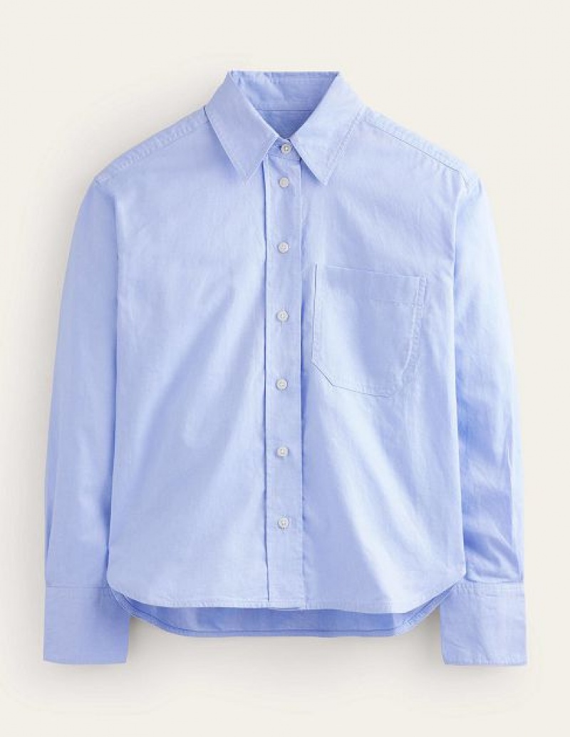 Blue Women's Boden Cropped Cotton Shirts | 96407UWHF