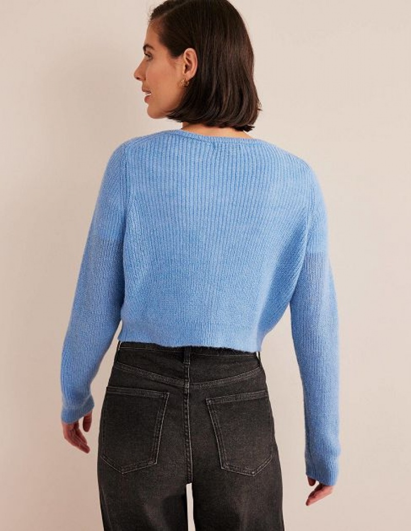 Blue Women's Boden Cropped Fluffy Cardigan | 26538YWER