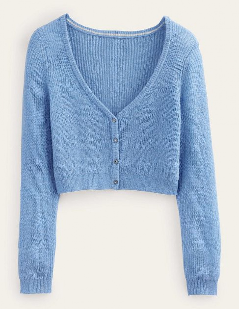 Blue Women's Boden Cropped Fluffy Cardigan | 26538YWER