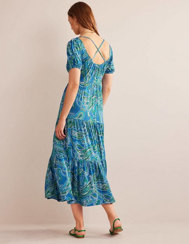 Blue Women's Boden Cutout-back Jersey Maxi Dress | 86405OSFA