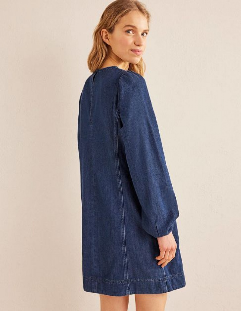 Blue Women's Boden Denim Blouson Dress | 71539TZRF