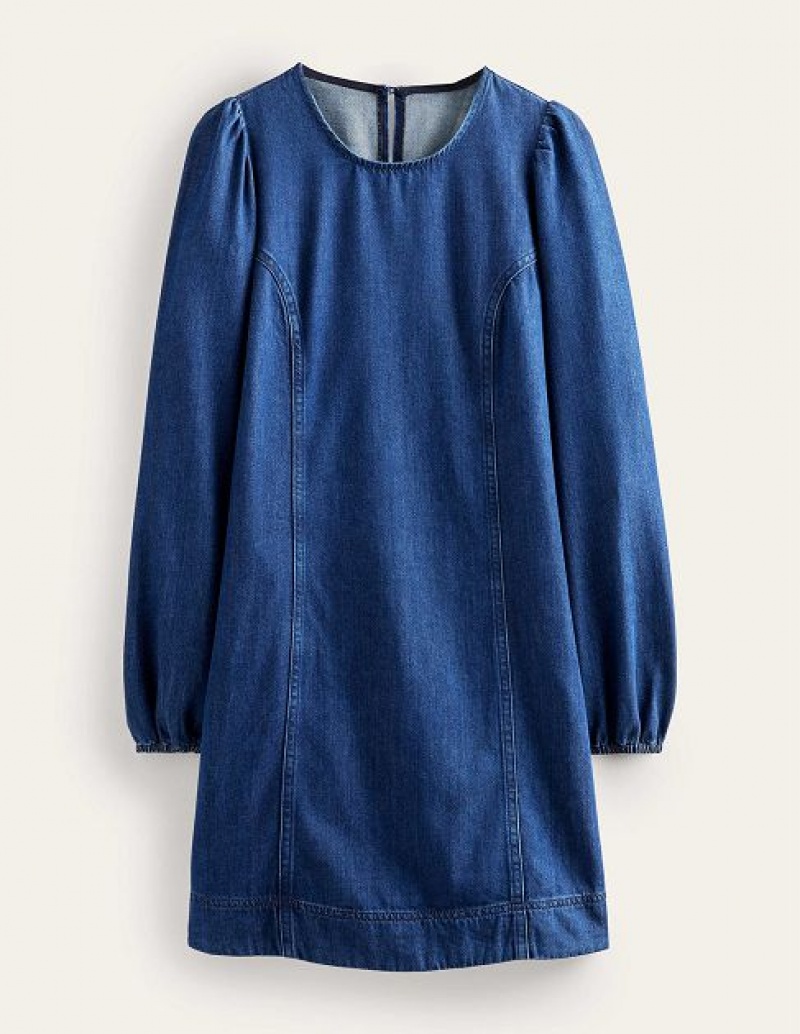 Blue Women's Boden Denim Blouson Dress | 71539TZRF