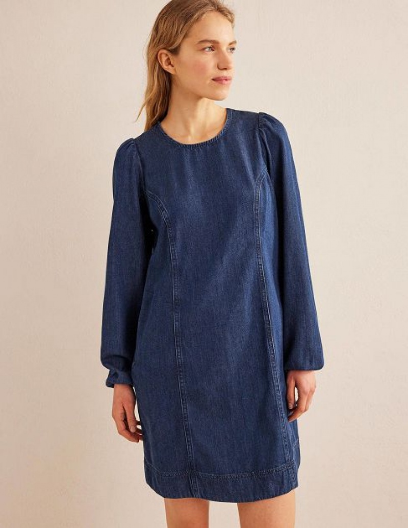 Blue Women\'s Boden Denim Blouson Dress | 71539TZRF