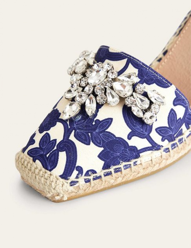 Blue Women's Boden Embellished Wedge Sandals | 81207ZOWX