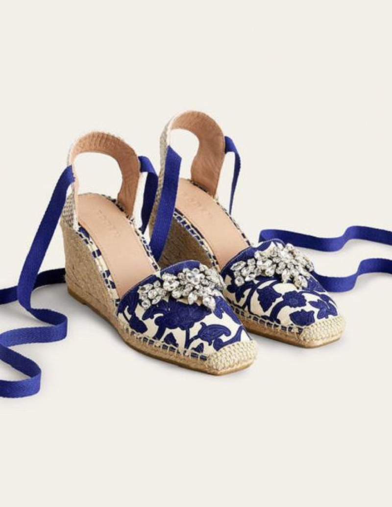 Blue Women's Boden Embellished Wedge Sandals | 81207ZOWX