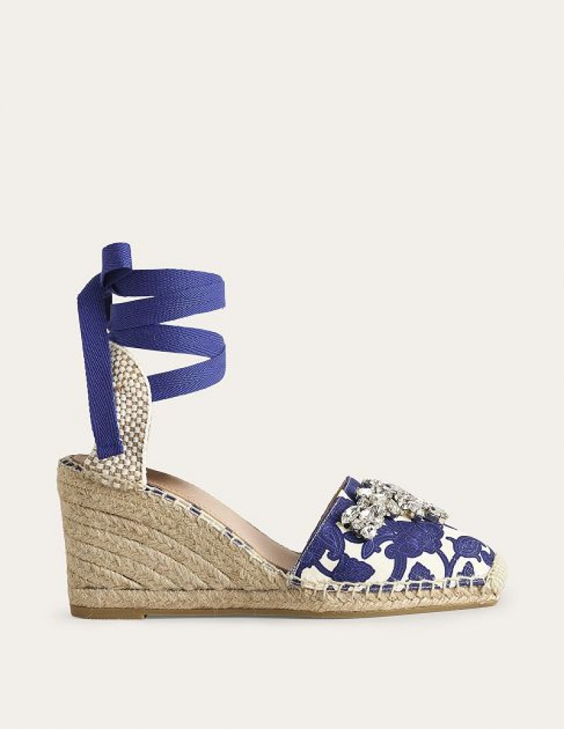 Blue Women\'s Boden Embellished Wedge Sandals | 81207ZOWX