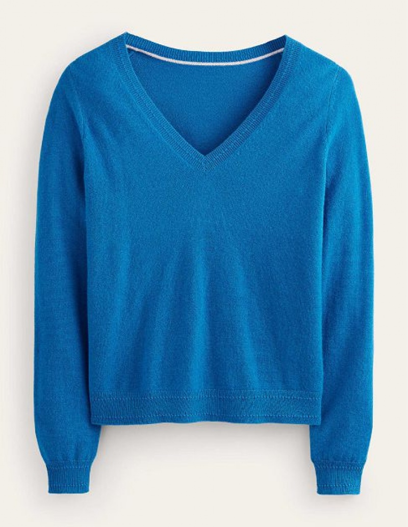 Blue Women's Boden Eva Cashmere V-neck Sweaters | 84920ZSDW