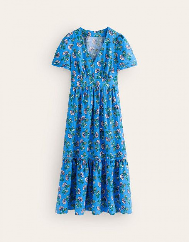 Blue Women's Boden Eve Linen Midi Dress | 24910BUFV