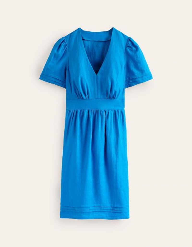 Blue Women's Boden Eve Linen Short Dress | 18904KUGQ