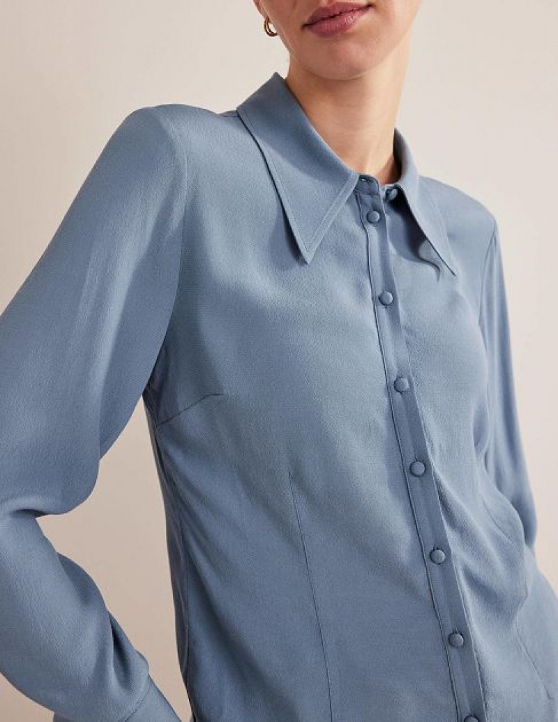 Blue Women's Boden Fitted Workwear Shirts | 15049CPEO