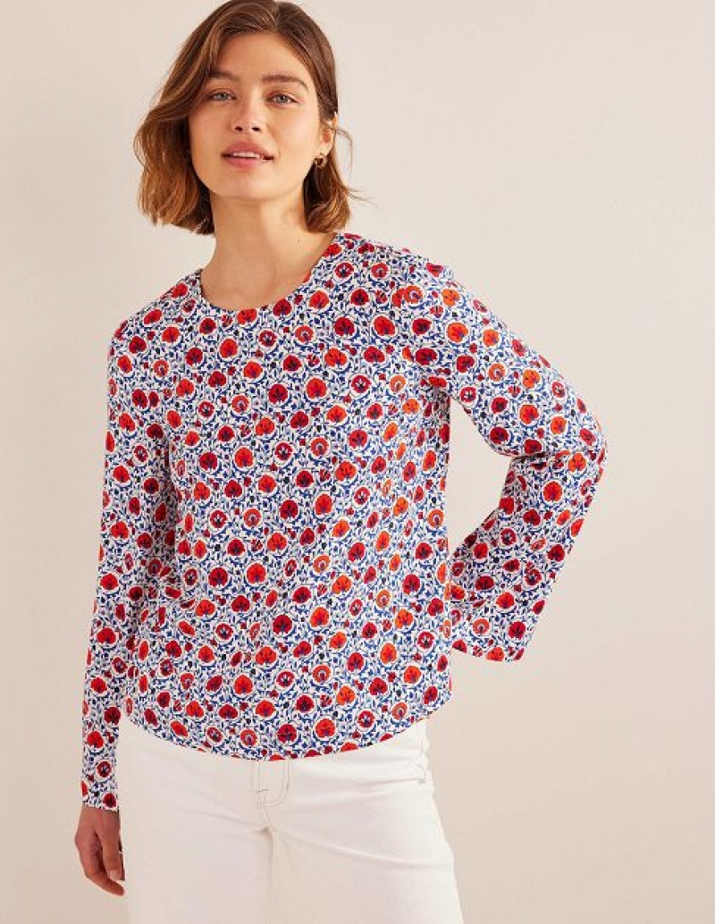 Blue Women\'s Boden Flared Long Sleeve Tops | 03419MPWQ