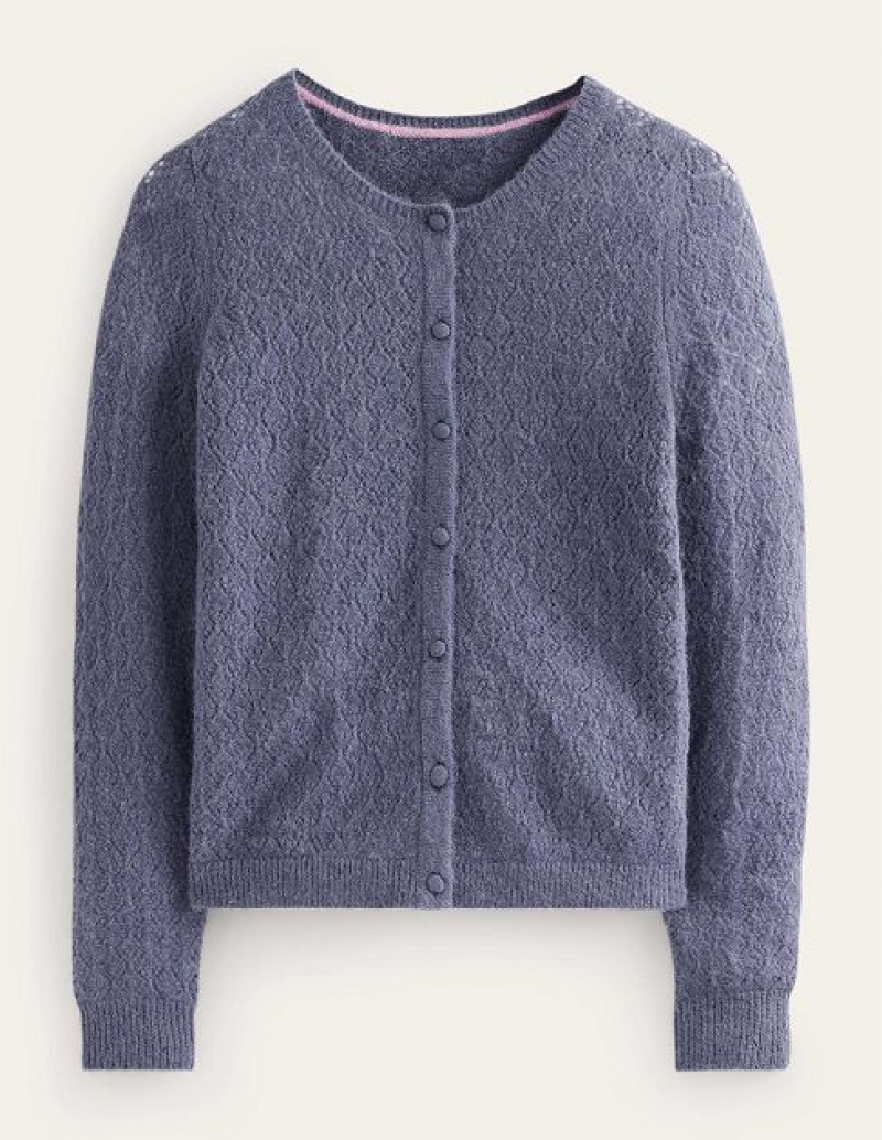 Blue Women's Boden Fluffy Pointelle Cardigan | 67435ABIX