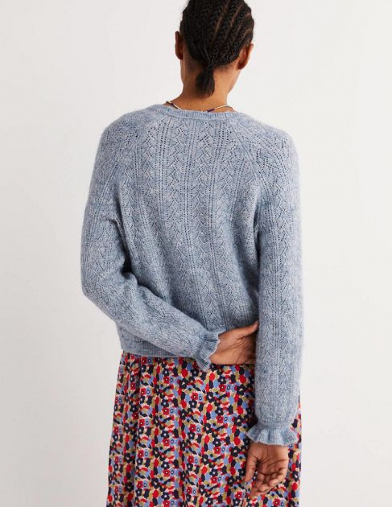 Blue Women's Boden Fluffy Pointelle Cardigan | 40519IOZN