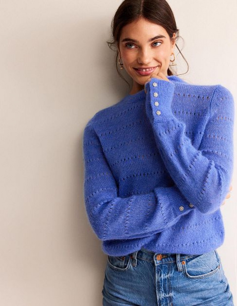 Blue Women's Boden Fluffy Textured Sweaters | 52807IVJW