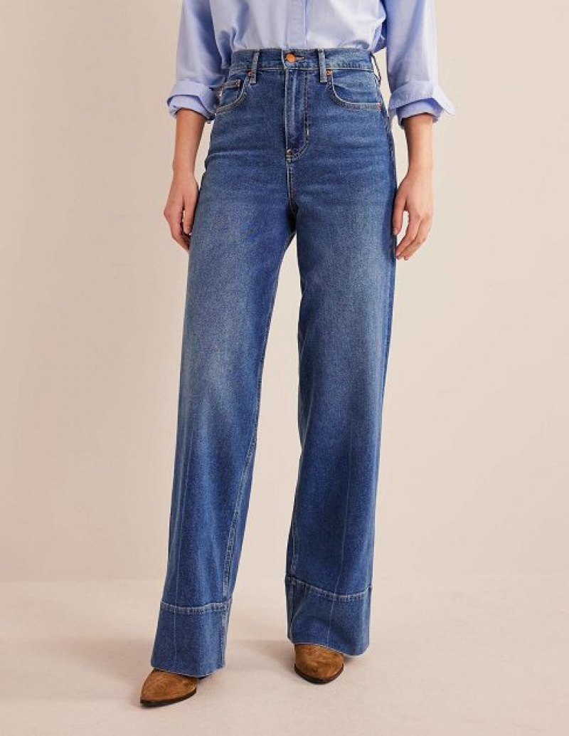 Blue Women's Boden Full Length Straight Jeans | 29105MQFW