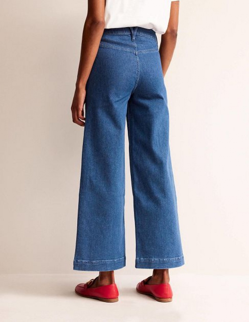 Blue Women's Boden High Rise Seam Wide Leg Jeans | 19780KWTX