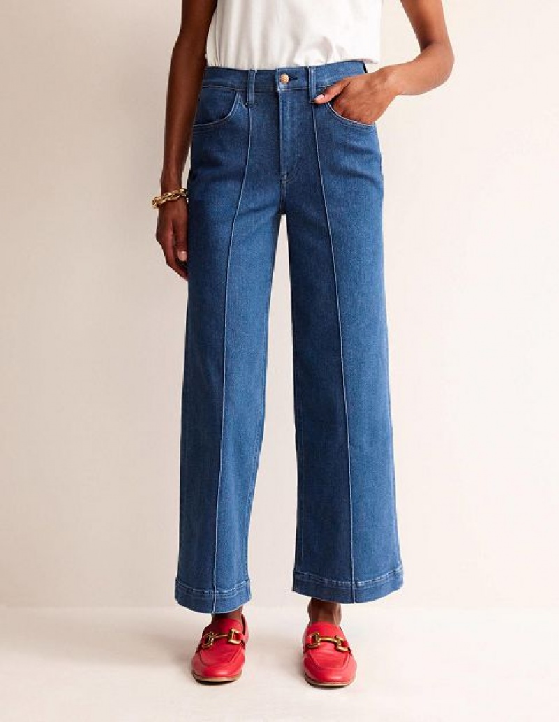 Blue Women's Boden High Rise Seam Wide Leg Jeans | 19780KWTX