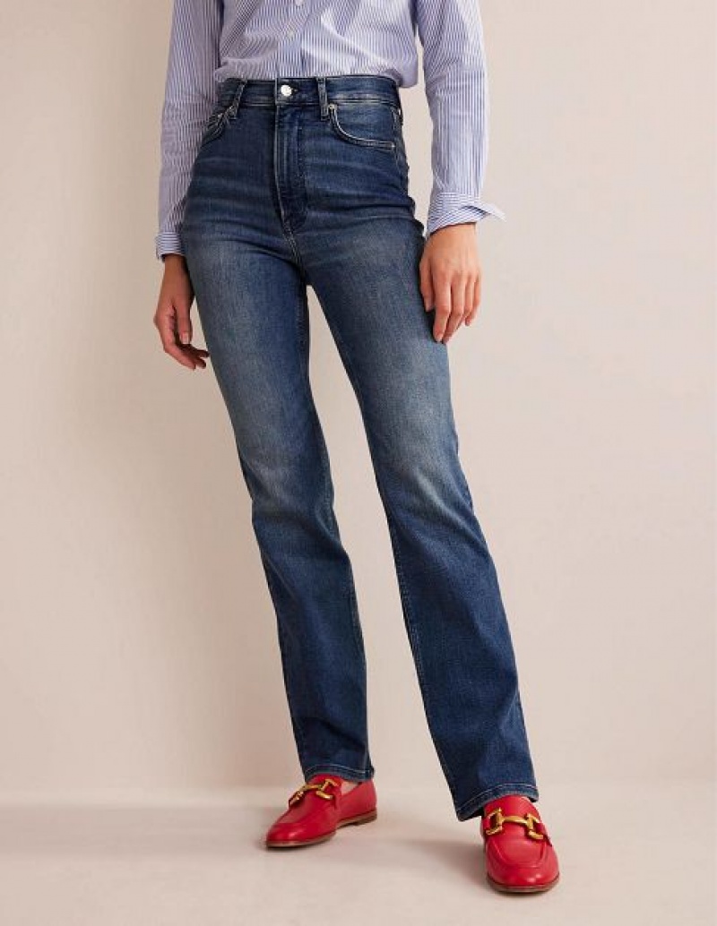 Blue Women's Boden High Rise True Straight Jeans | 65341LFKR