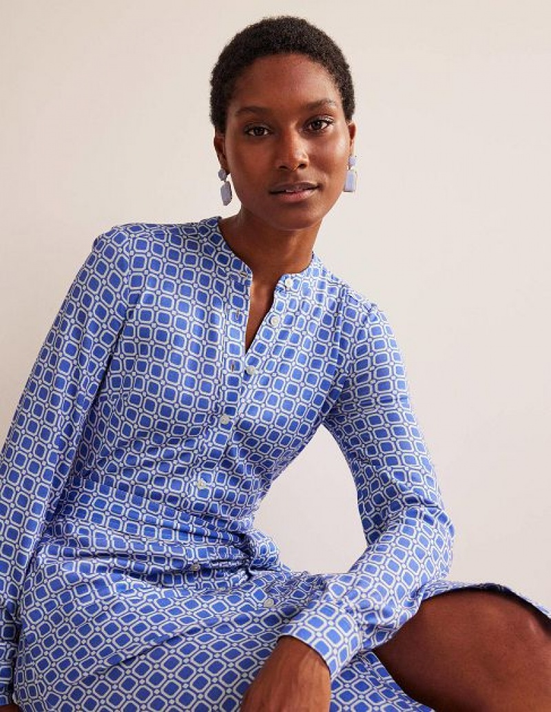 Blue Women's Boden Julia Jersey Shirt Dress | 69328OCBL