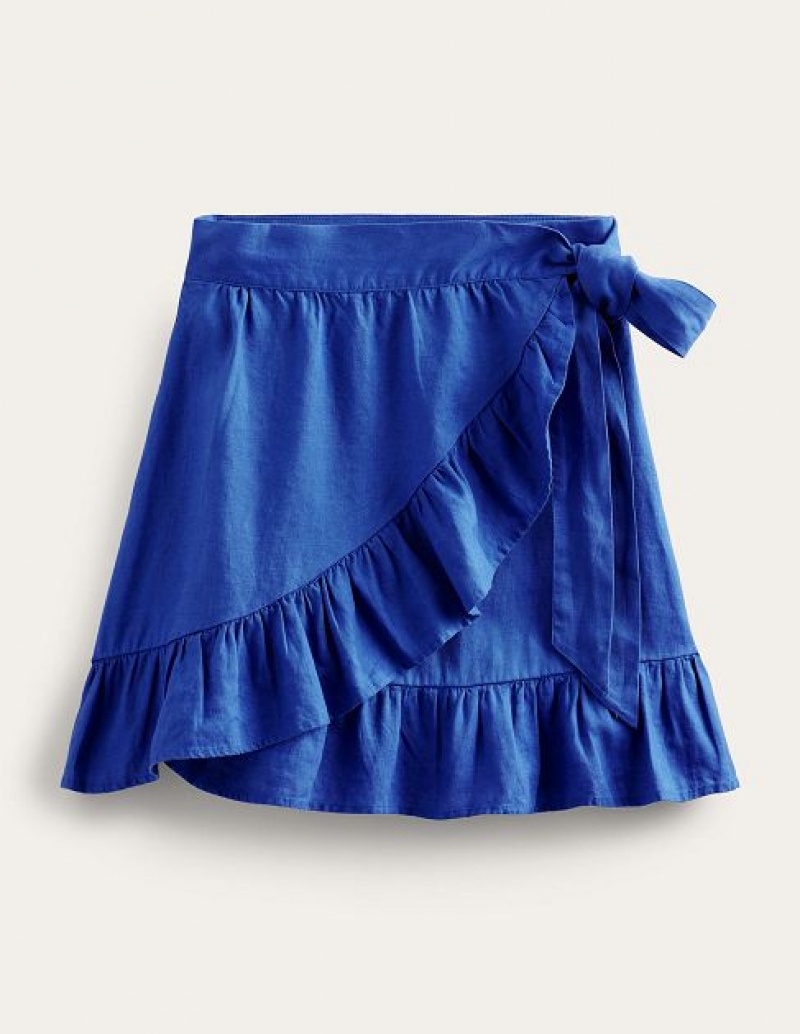 Blue Women's Boden Linen Flippy Wrap Skirts | 21365PLYM