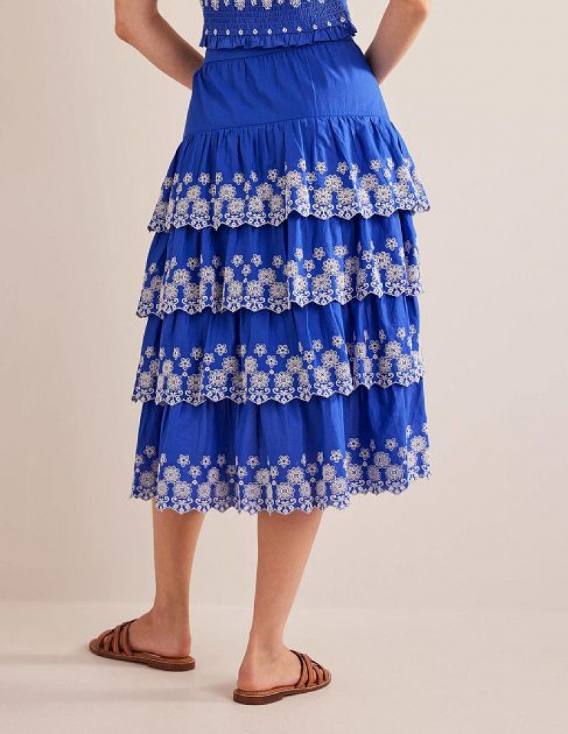 Blue Women's Boden Multi Tiered Broderie Skirts | 32456FBQT