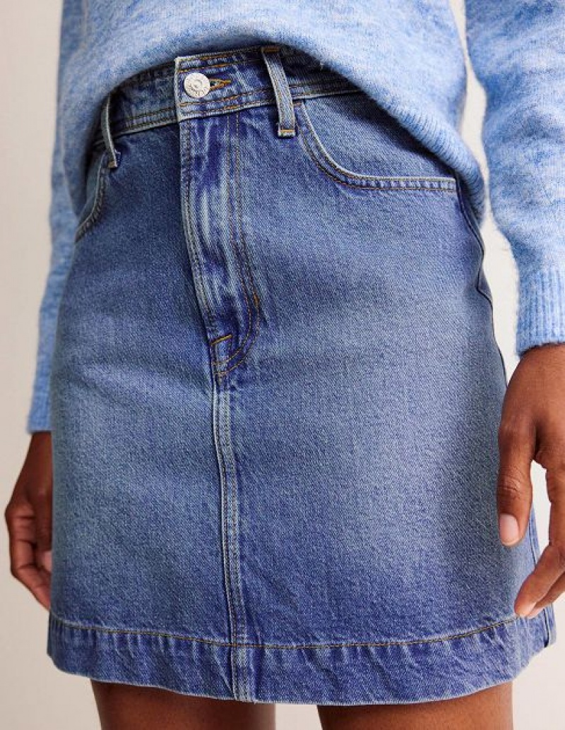 Blue Women's Boden Nell Denim Skirts | 07832POGT