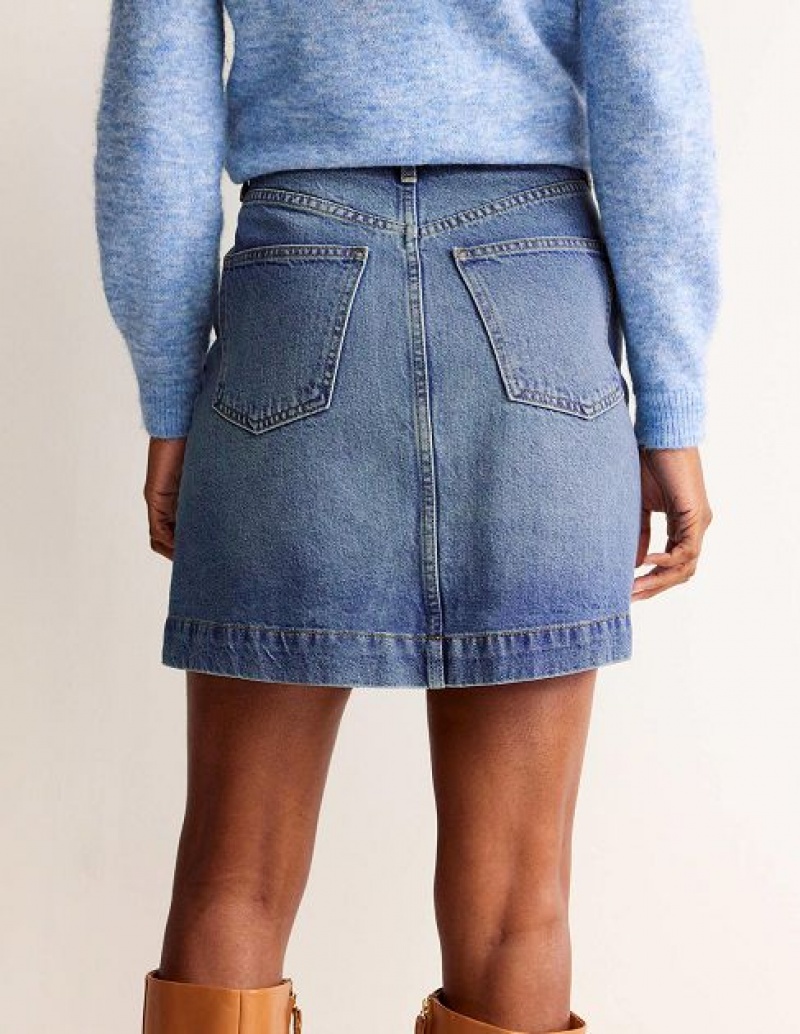 Blue Women's Boden Nell Denim Skirts | 07832POGT