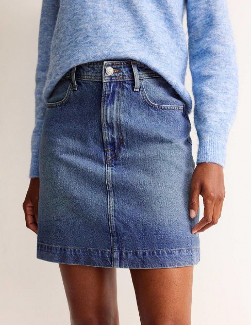 Blue Women's Boden Nell Denim Skirts | 07832POGT