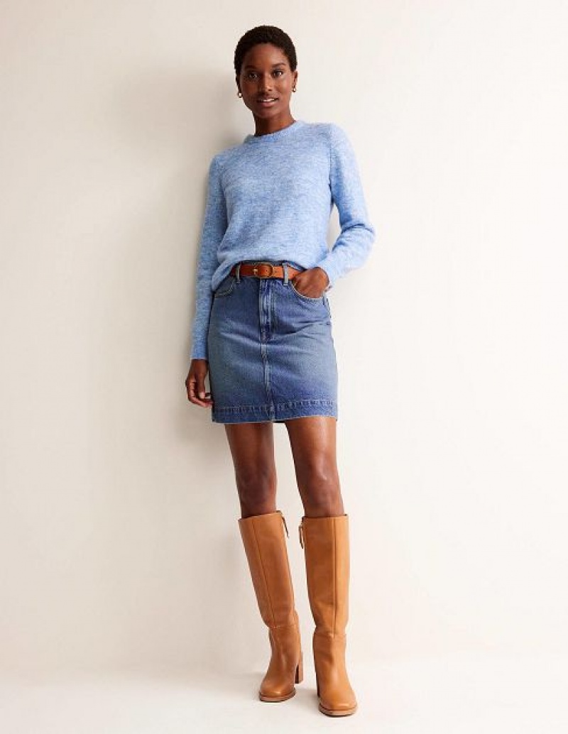 Blue Women\'s Boden Nell Denim Skirts | 07832POGT