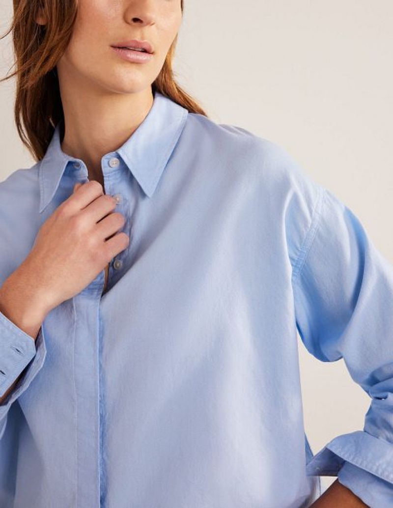 Blue Women's Boden New Relaxed Cotton Shirts | 74905XQFC