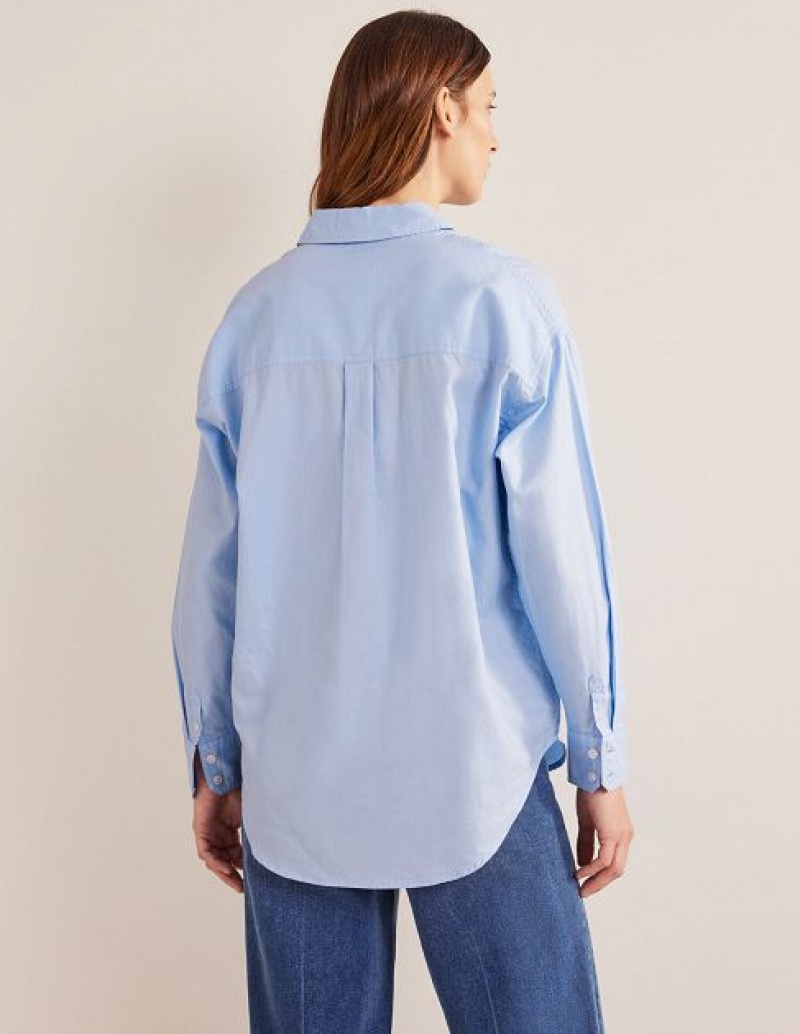 Blue Women's Boden New Relaxed Cotton Shirts | 74905XQFC