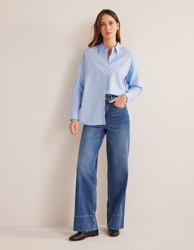 Blue Women's Boden New Relaxed Cotton Shirts | 74905XQFC