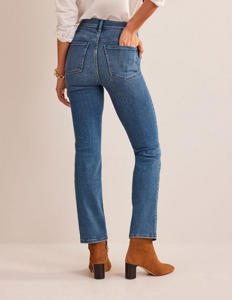 Blue Women's Boden Patch Pocket Straight Jeans | 63042PXZQ