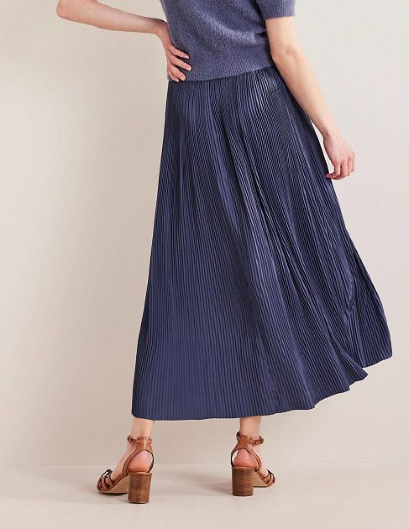 Blue Women's Boden Pleated Satin Skirts | 60372CEAU