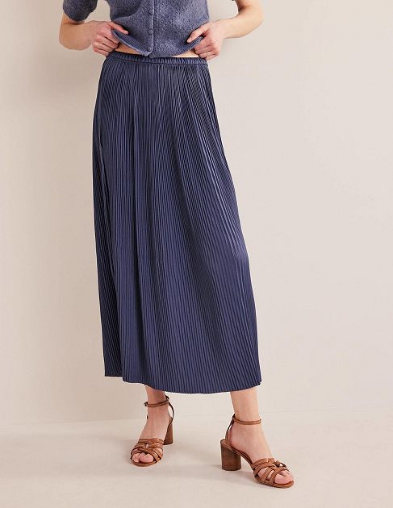 Blue Women's Boden Pleated Satin Skirts | 60372CEAU