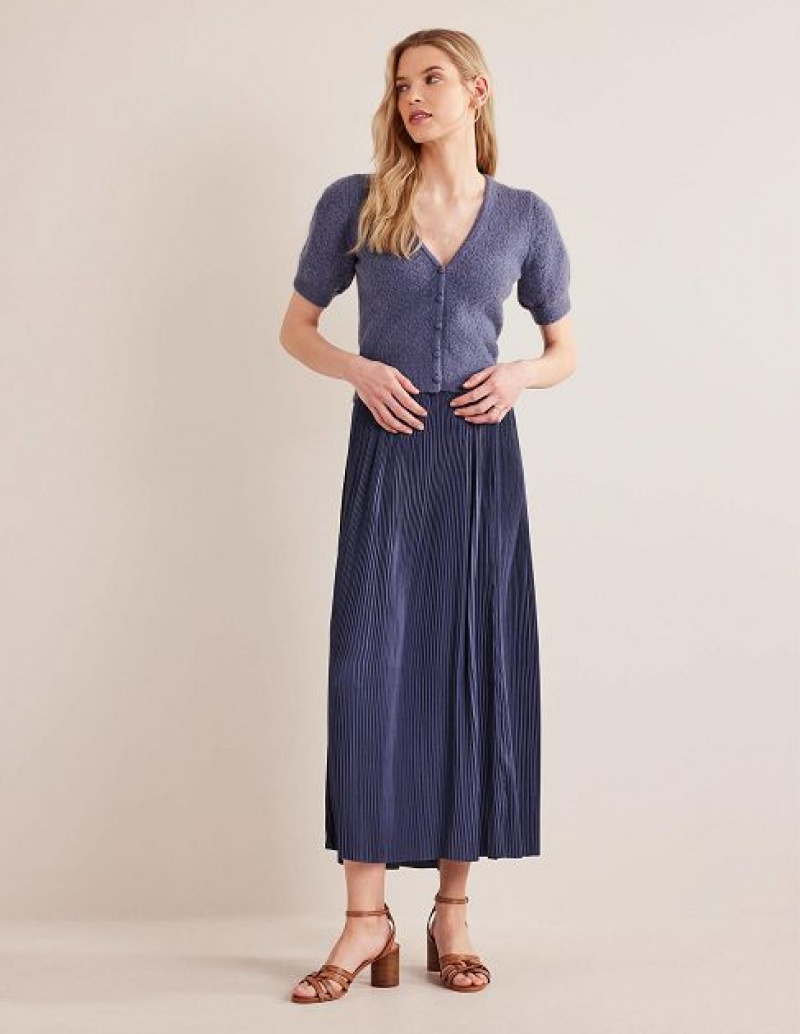 Blue Women's Boden Pleated Satin Skirts | 60372CEAU