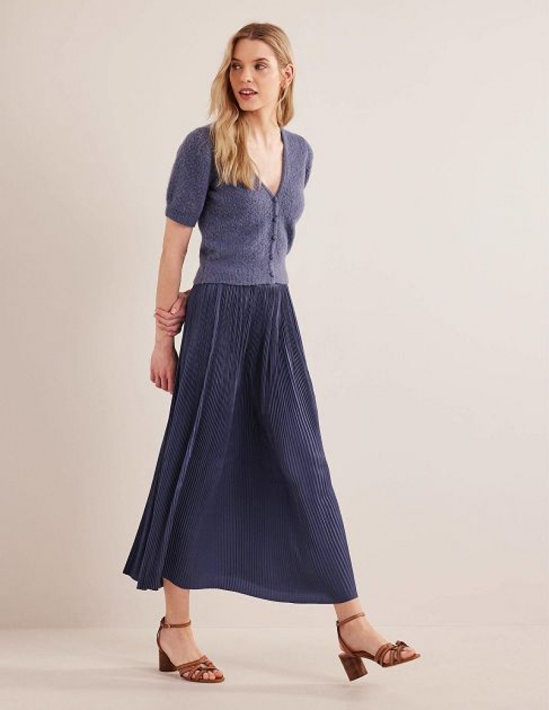 Blue Women\'s Boden Pleated Satin Skirts | 60372CEAU