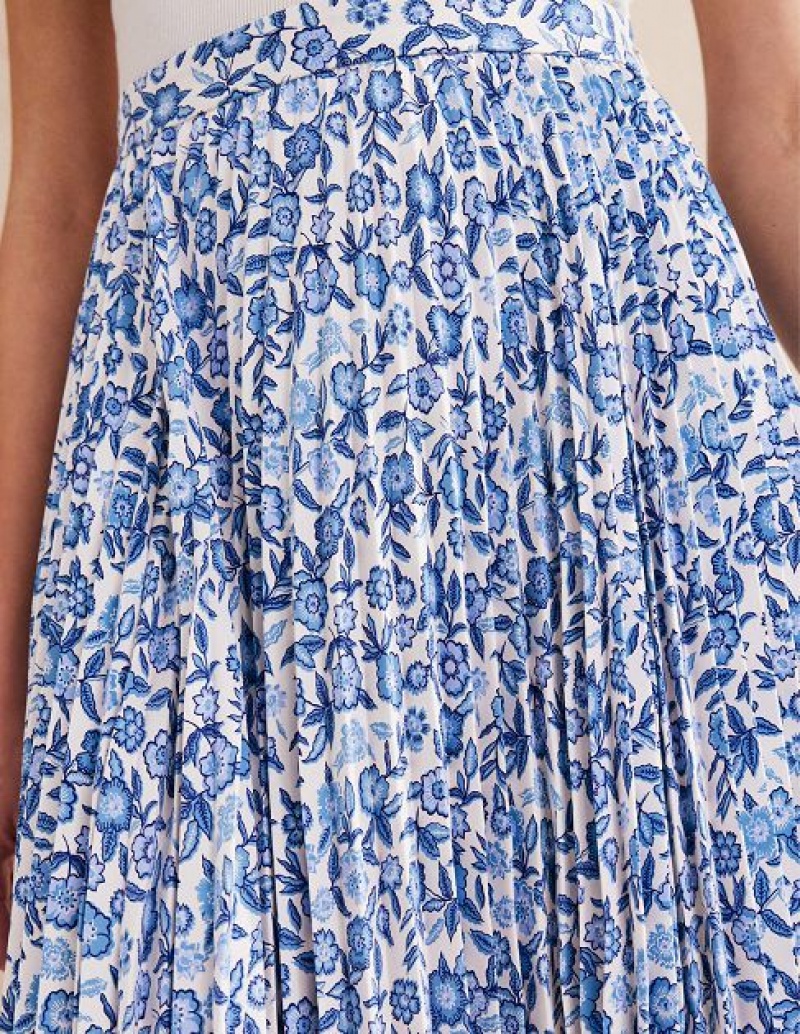 Blue Women's Boden Pleated Skirts | 41698DBXT