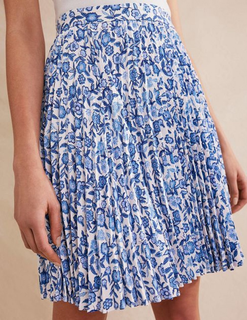 Blue Women's Boden Pleated Skirts | 41698DBXT