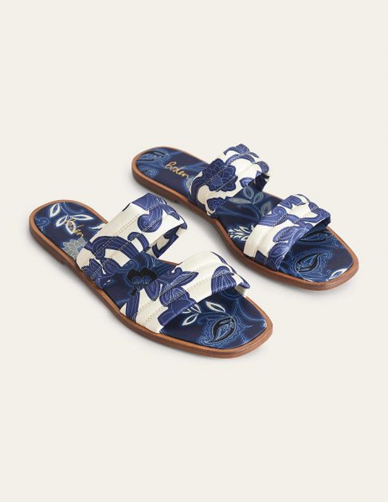 Blue Women's Boden Printed Satin Slide Sandals | 28379JAPN