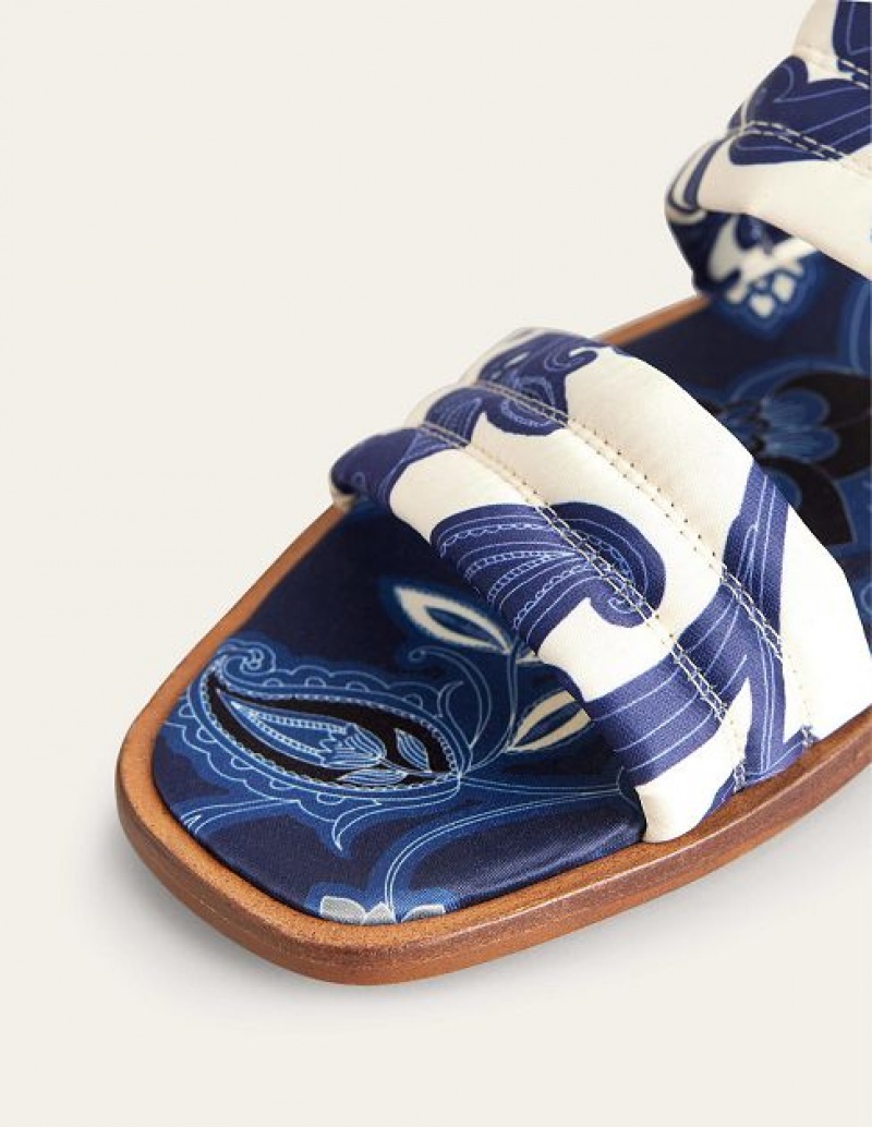 Blue Women's Boden Printed Satin Slide Sandals | 28379JAPN