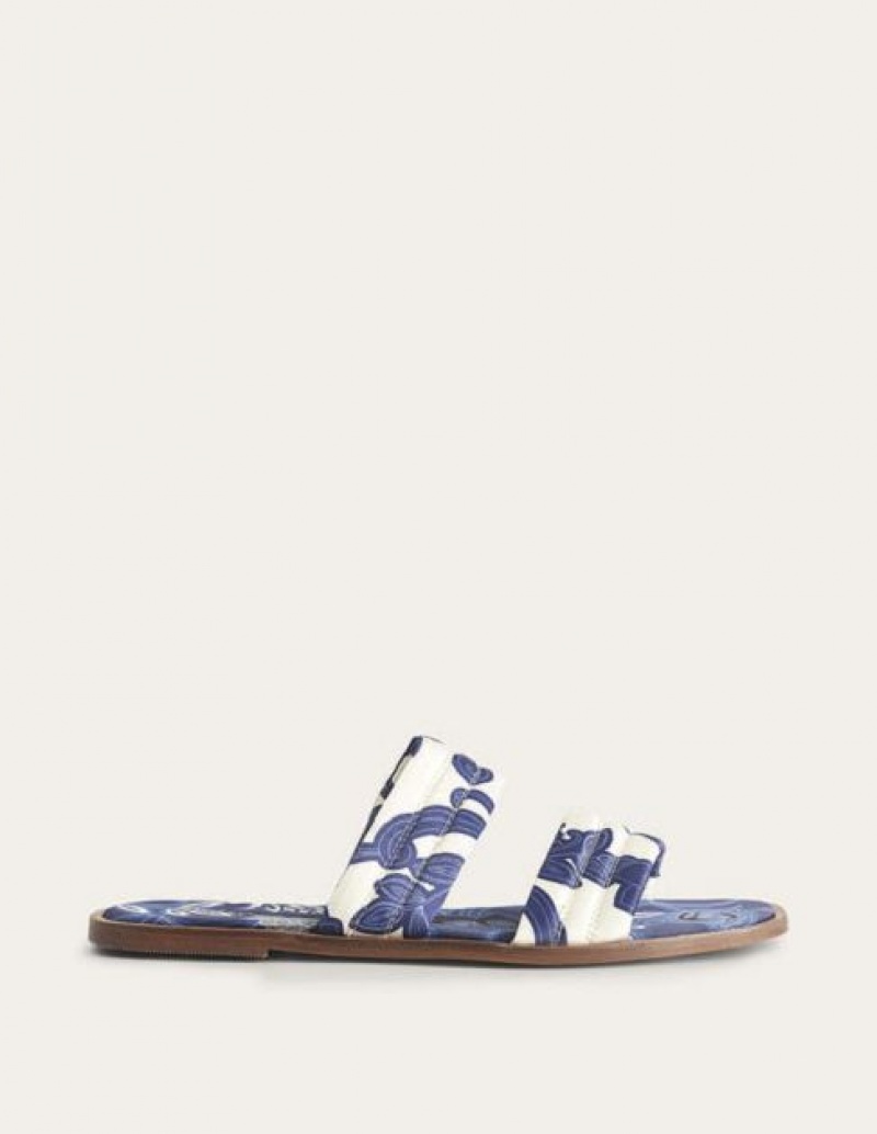 Blue Women's Boden Printed Satin Slide Sandals | 28379JAPN