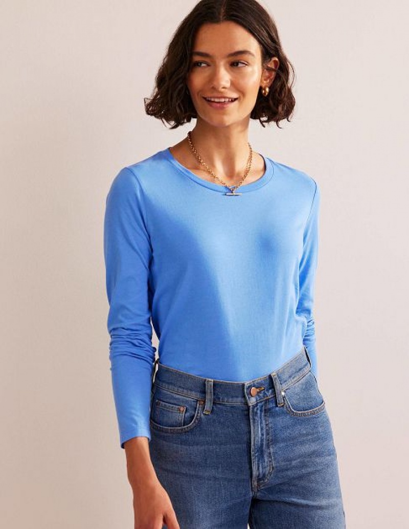 Blue Women's Boden Pure Cotton Long Sleeve Tops | 06145ASWK