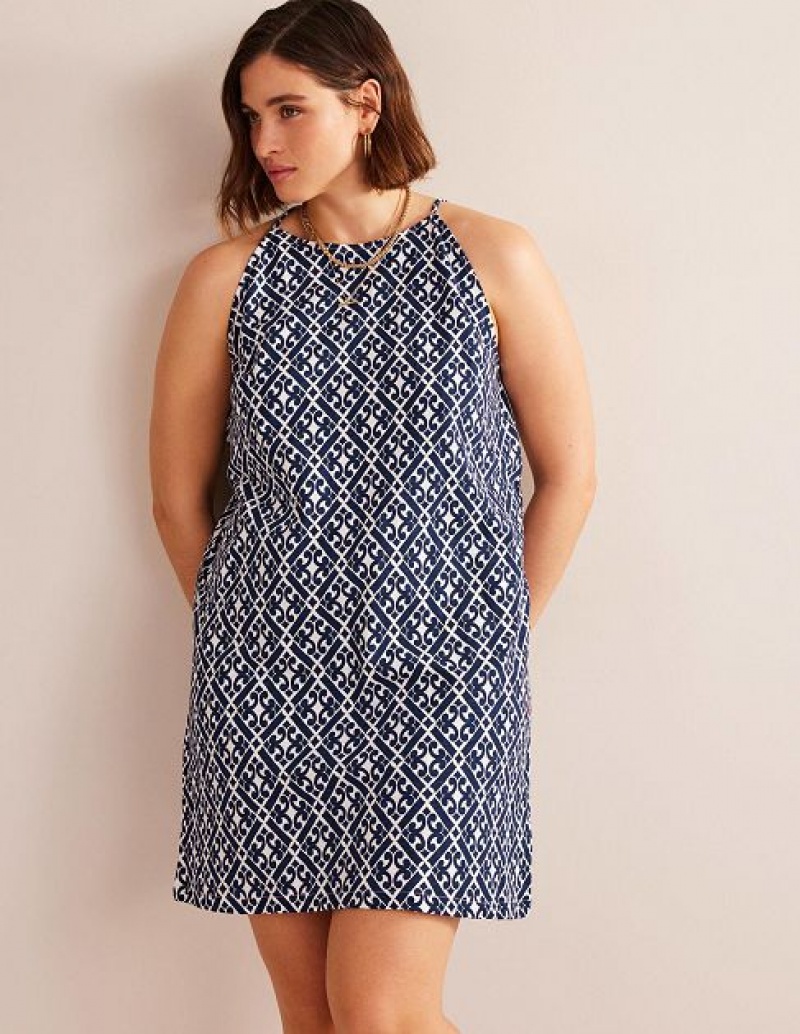 Blue Women's Boden Racer Neck Jersey Mini Dress | 57326UKBG