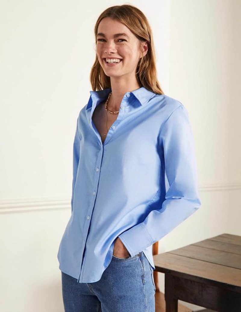 Blue Women's Boden Relaxed Cotton Shirts | 47512HKNR